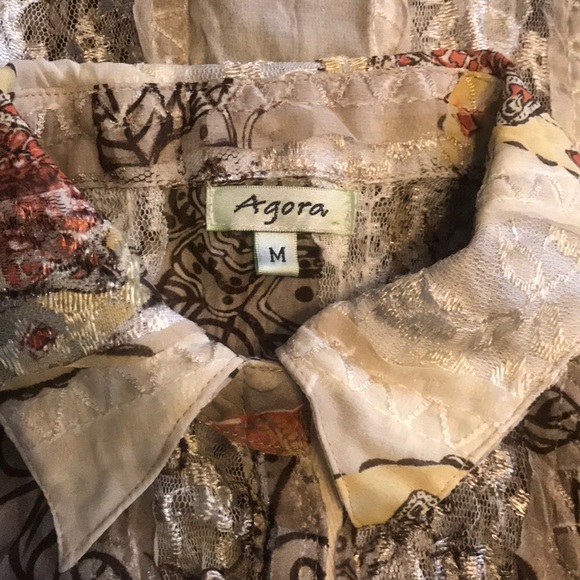 Agora Crinkle Chiffon Lace Sleeveless Blouse Snaps - Picture 5 of 7